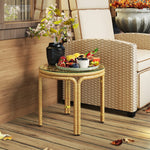 Side Table, Round Coffee Table, Glass Top, Polyrattan, Yellow