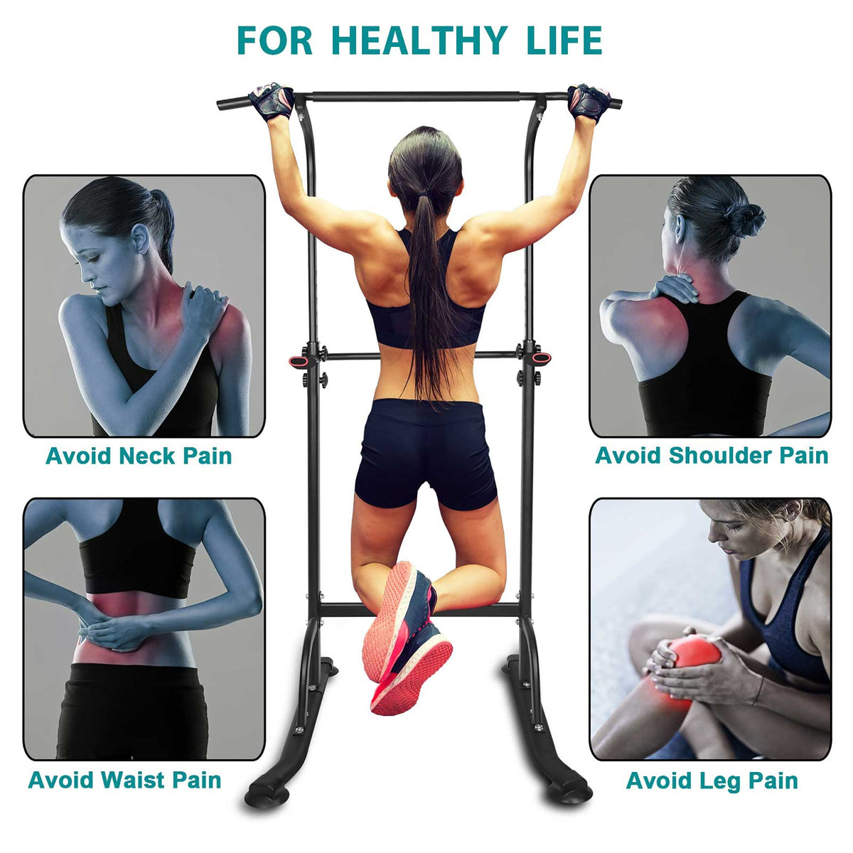 Sport Power Tower, Adjustable Dip Station & Pull Up Bar, 330lbs Capacity, Space-Saving Home