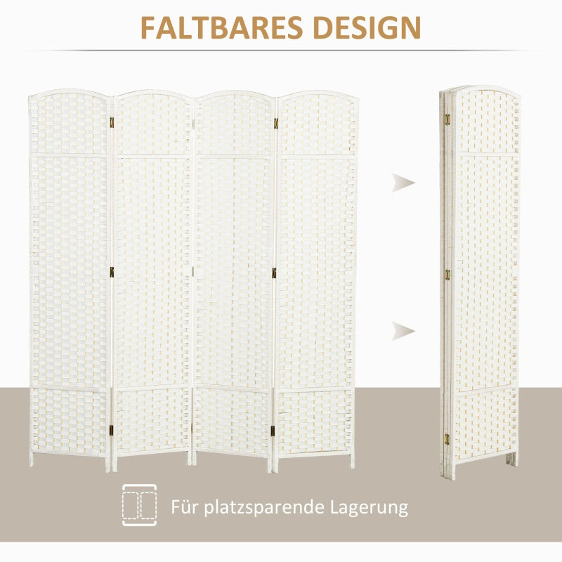 Room Divider, 4-Panel Foldable Privacy Screen, White