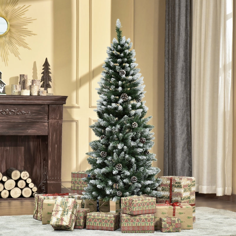 Artificial Christmas Tree, 630 Branches, 37 Cones, Snowy Tips, Fireproof, 150 cm