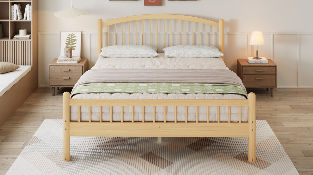 Solid Wood Bed 140x200cm with Slatted Headboard, Natural