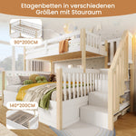 Bunk Bed 90x200/140x200cm Hydraulic Storage Ladder White/Natural