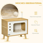 Cat House TV-Design, with Play Ball & Cushion, Oak/Beige/White
