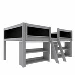 Mid-height Bed 90x200cm Storage Shelves Railing Ladder Pine Wood, Grey