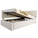 Upholstered Bed, Day Bed Sofa Bed with Hydraulic Storage, 90x190cm, Velvet Beige