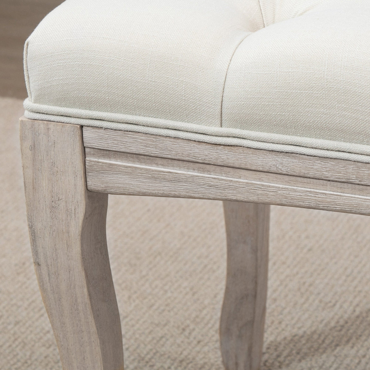 Upholstered bench vintage bed bench for bedroom & living room, rubberwood with linen cover, beige