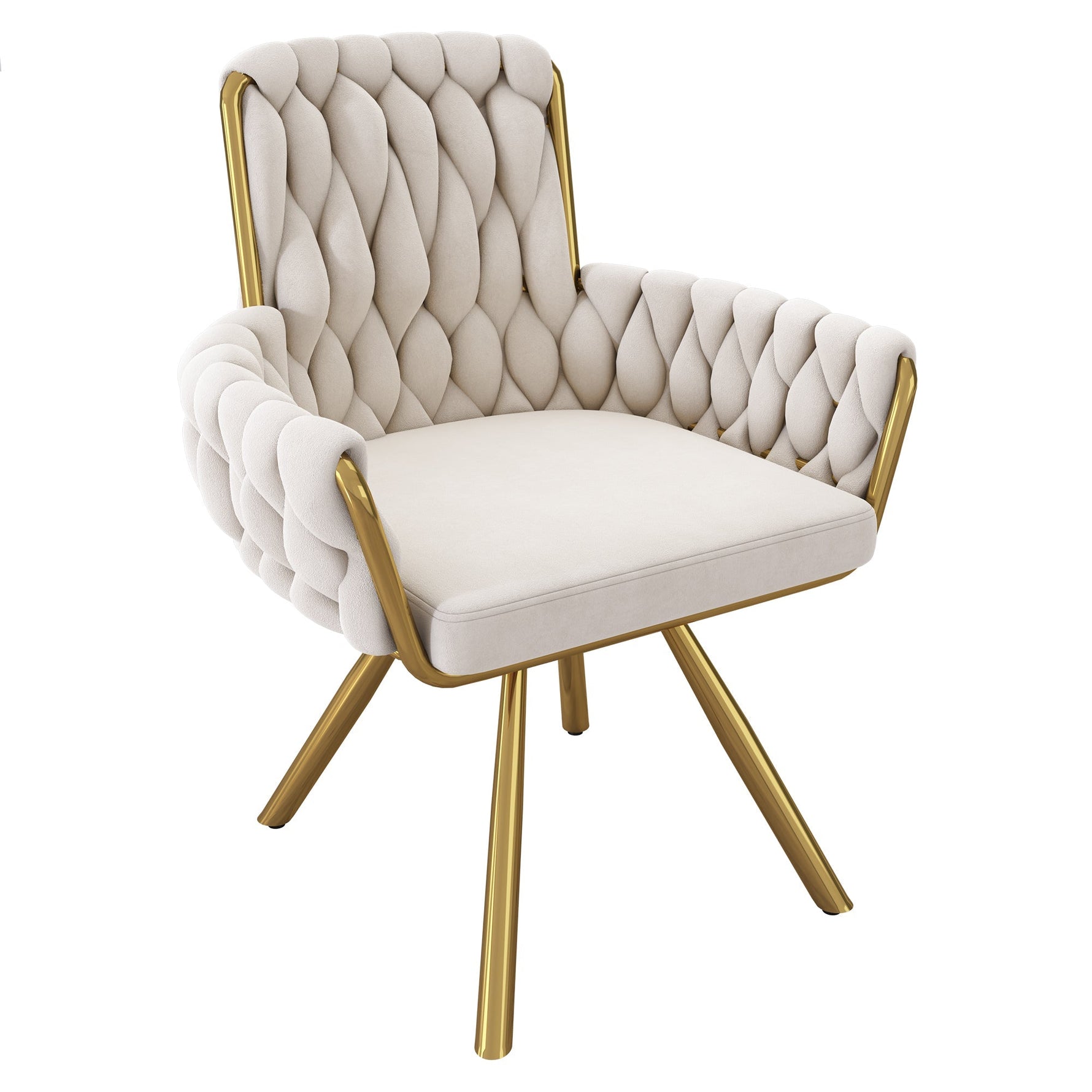 Velvet Dining Chair Set of 4, Luxury Swivel Armchair with Metal Legs, Beige Velvet