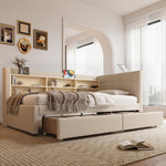 Daybed Sofa Bed 90x200cm 2 Drawers USB-Type C Storage - Linen Beige