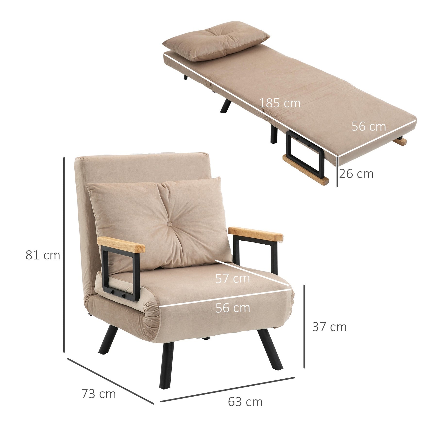 Sofa Bed/Recliner Guest Bed Adjustable Backrest, Velvet Beige