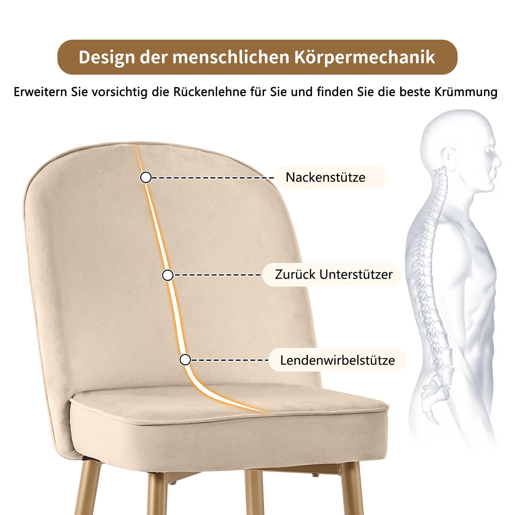 6 Dining Chairs Modern Gold Metal Legs Beige Velvet