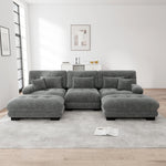 Luxury Modular Corner Sofa, Oversized U-shaped Cloud with Ottoman, Chenille Grey