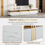 Lowboard TV Cabinet Modern 200cm 3 Drawers Cable Management - Marble Look