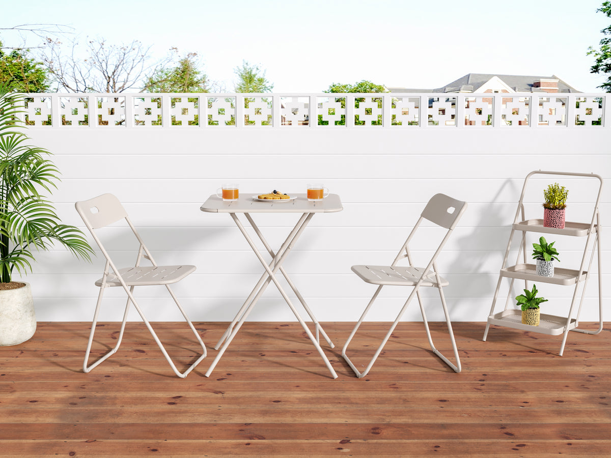 Outdoor 3-Piece Foldable Bistro Set, 2 Chairs & 1 Table, Beige