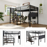 Loft Bed 140x200 cm with Corner Desk & Stairs, Black Metal
