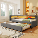Daybed Sofa Bed 90x200cm with Trundle & LED, Grey Linen