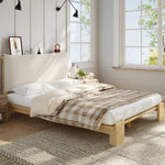 Upholstered Bed with Padded Headboard and Sturdy Slatted Base, 140x200cm, Natural Pine