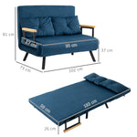 Sleeper Sofa Recliner, Fold-Out Bed Adjustable Backrest, Velvet Blue