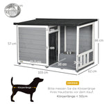 Dog House with Terrace, Fir Wood, Weather-Resistant, 2 Bowls, Asphalt Roof, Grey