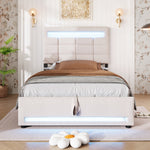 Upholstered Bed 90x200cm Hydraulic Storage LED USB App Control - Beige Linen