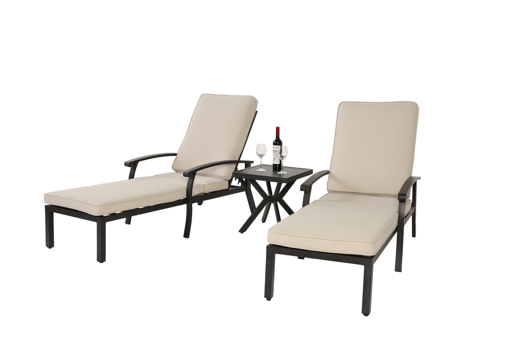 Lounge Patio Chair, Adjustable Recliner Rust-Resistant Aluminum, Beige Cushion