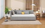 Upholstered Bed Sofa, 90x200 Multifunctional with Slatted Frame, Skin-Friendly Velvet Fabric Gray