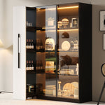 Multifunctional Cabinet 110.5x35x160cm LED Glass Door Pull-out Drawer Rolling - White/Black