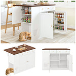 Kitchen Island Trolley Sideboard Drawers Pull-Out Worktop, White + Walnut Color