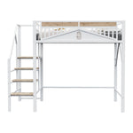Metal Loft Bed 140x200cm with Ladder & Underbed Storage, White