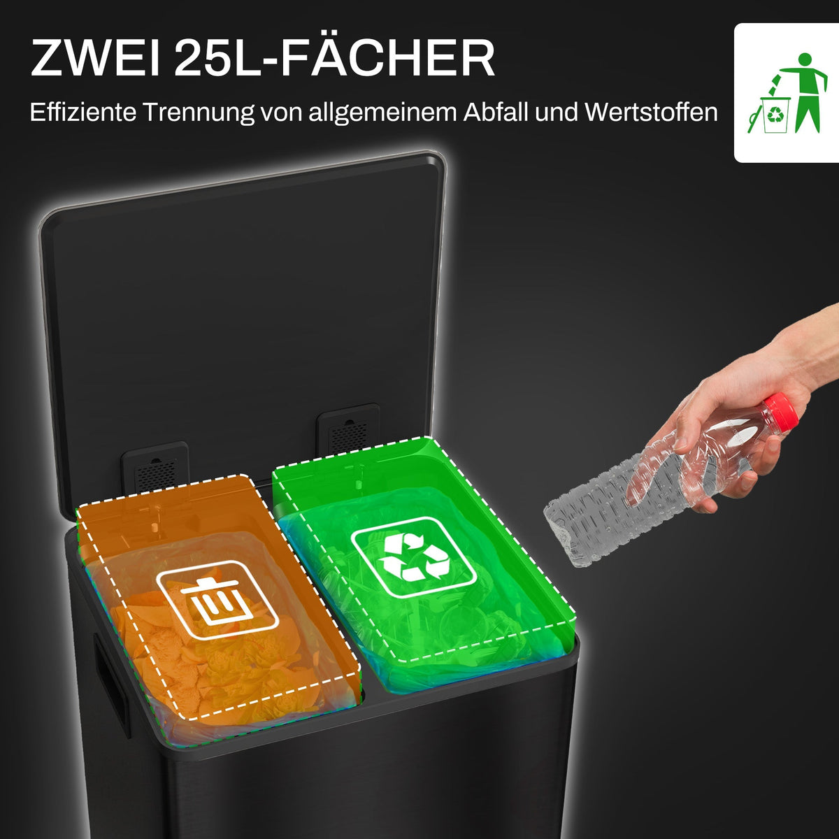 Trash Can 2x25L Pedal Bin, Dual, Stainless Steel