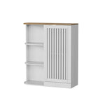 Corner Cabinet with Mesh Doors and Adjustable Shelves, White and Oak