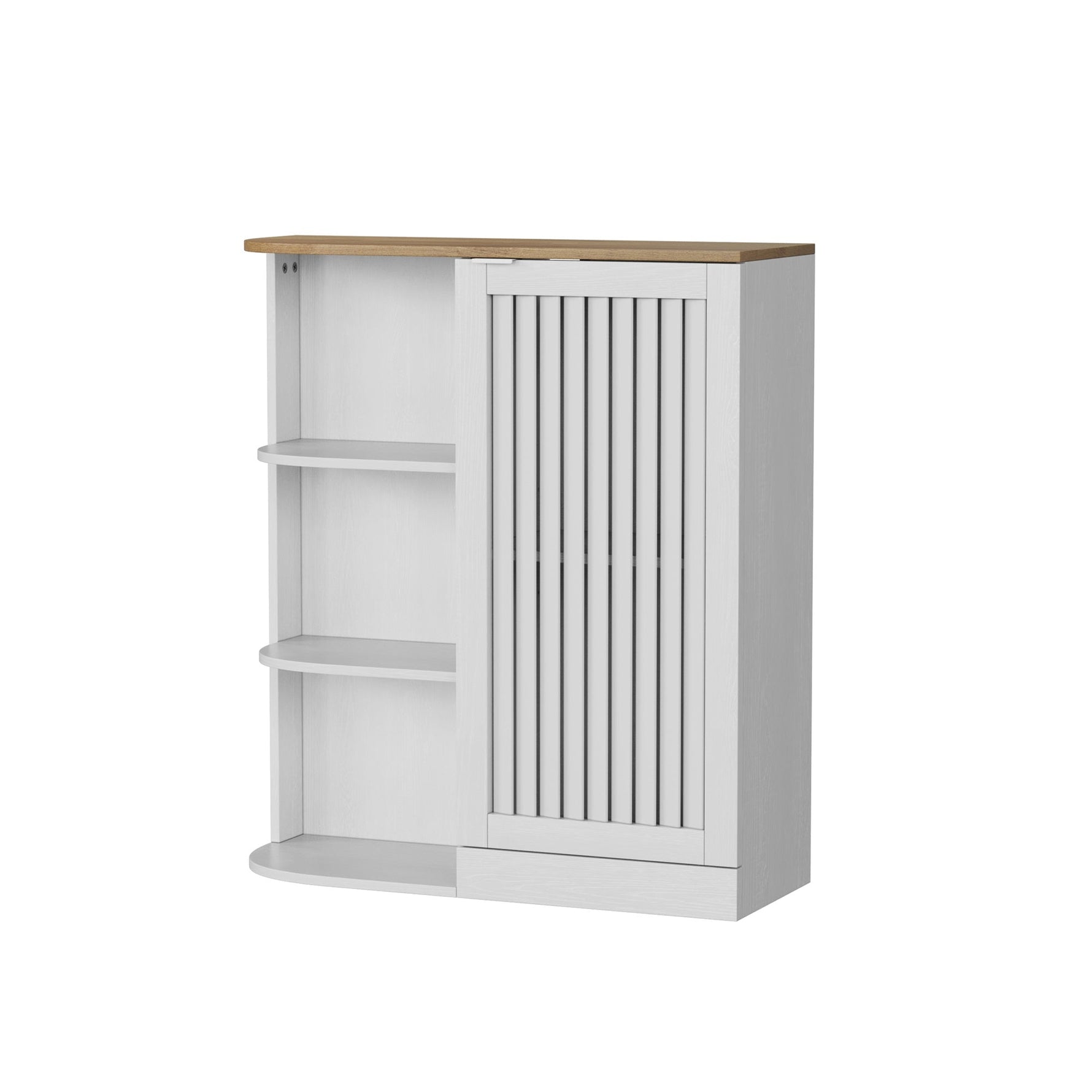 Corner Cabinet with Mesh Doors and Adjustable Shelves, White and Oak