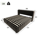 Upholstered Double Bed with LED, USB & Storage, 160x200, Linen