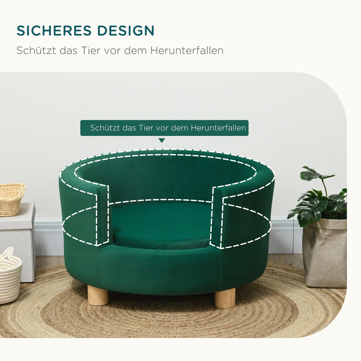 Dog Bed Sofa, Soft Cover & Wooden Legs, 65x64x37cm