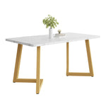 117x68cm Dining Table Rectangular Modern Marble Pattern Metal Frame White Gold/White