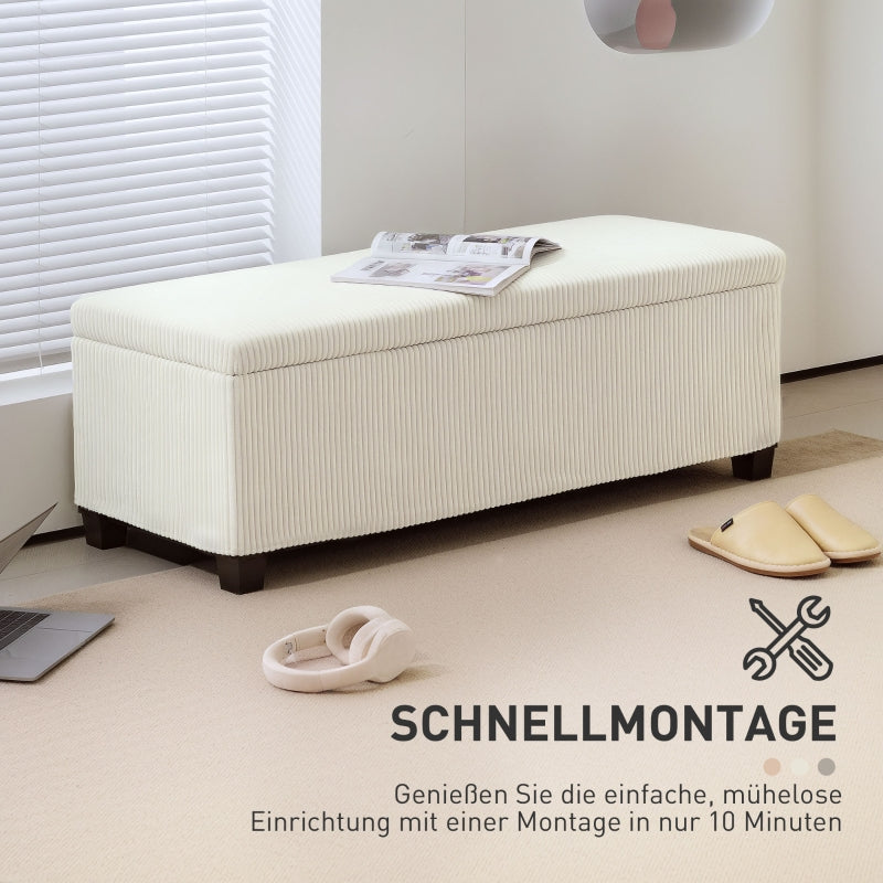 Bench with storage, upholstered corduroy, steel legs, beige