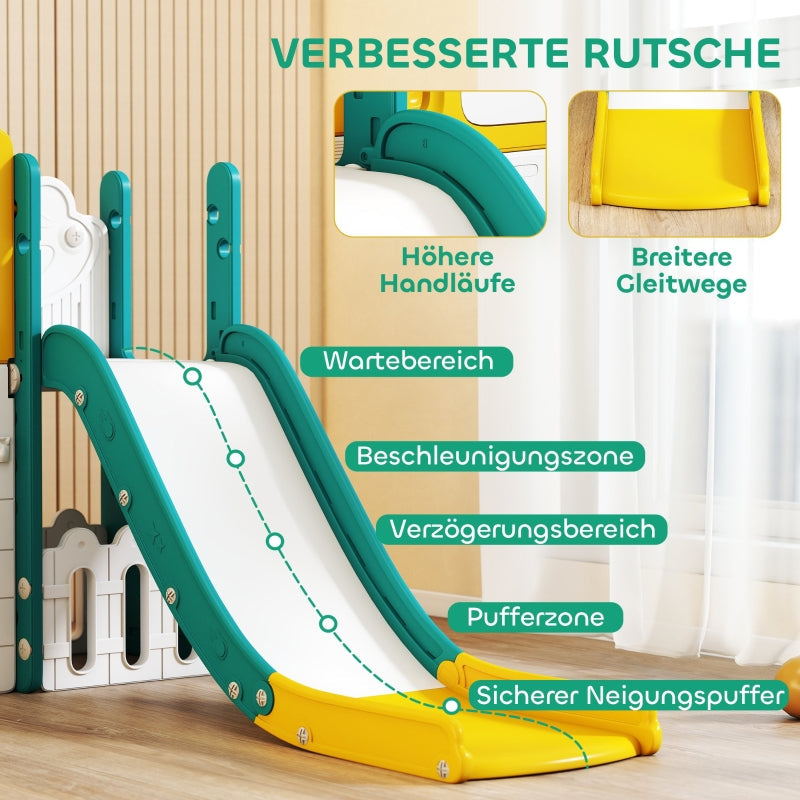 9-in-1 Toddler Slide and Swing Set with Basketball Hoop, Telescope and Drawing Board, Yellow and Green