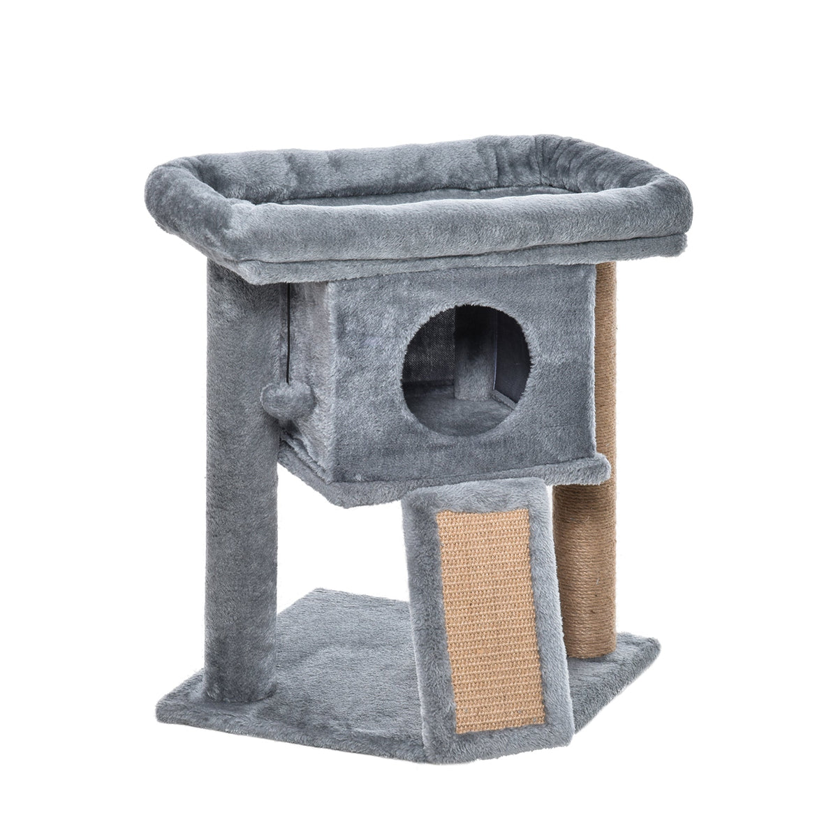 Cat Tree Multi-Level with Cave, Lounge Platform, Play Ball, Light Grey