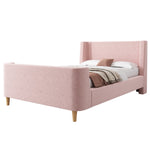 Children's Bed Upholstered Sleigh Bed, Cosmic Pattern, 90x200cm, Pink Velvet