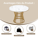 Dining Table Set 5-Piece Round 100cm Gold Metal Legs White MDF Green Velvet