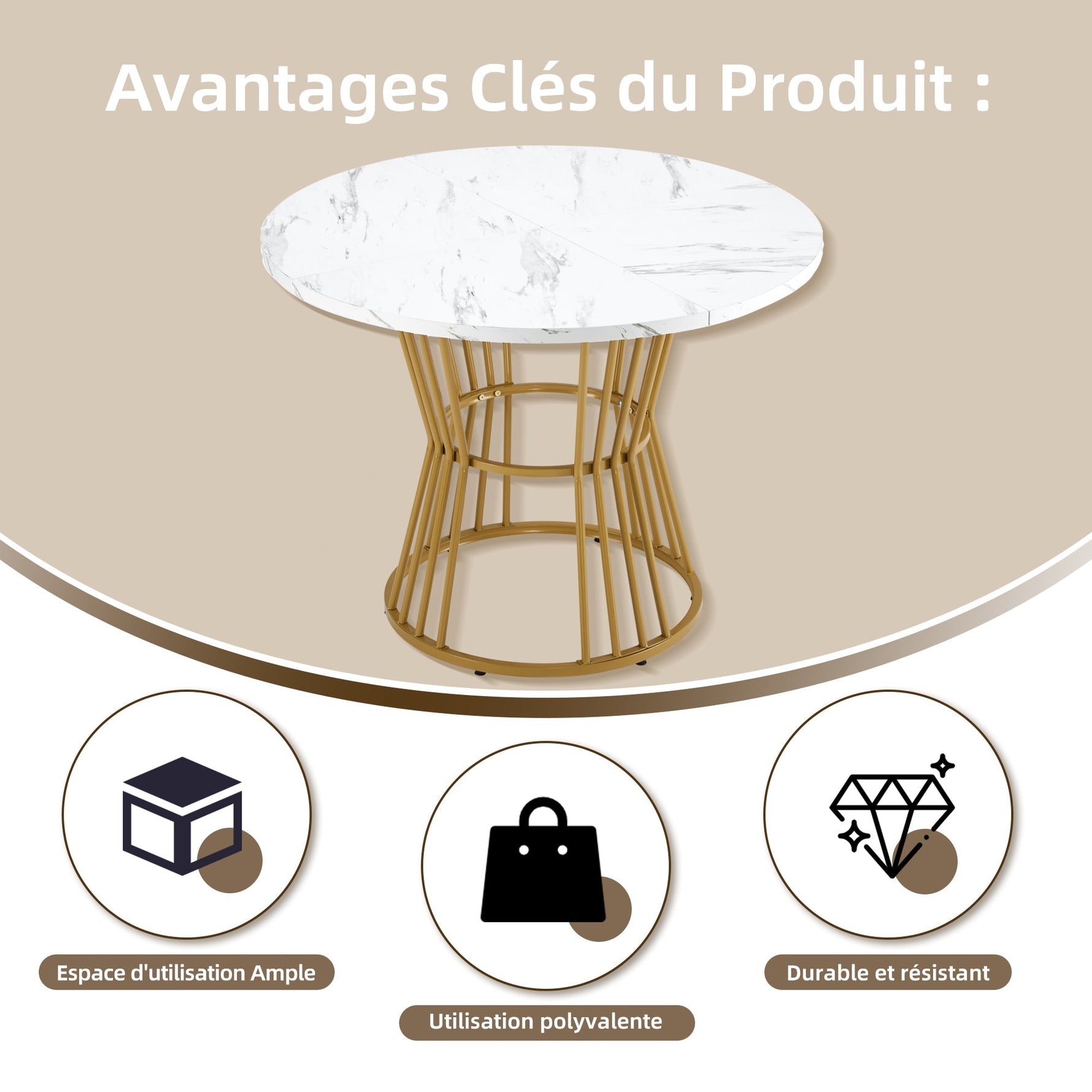 Dining Table Set 5-Piece Round 100cm Gold Metal Legs White MDF Green Velvet