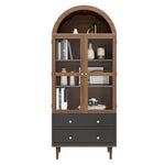 Retro Storage Cabinet with Adjustable Shelves and Curved Glass, Luxurious Sideboard