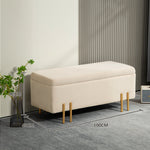 Bench with storage, upholstered velvet, wooden legs, 100 x 40 x 42 cm, beige