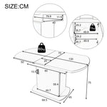 Extendable Oval Dining Table with Storage and Minimalist Design, Concrete Look and Silver Handle