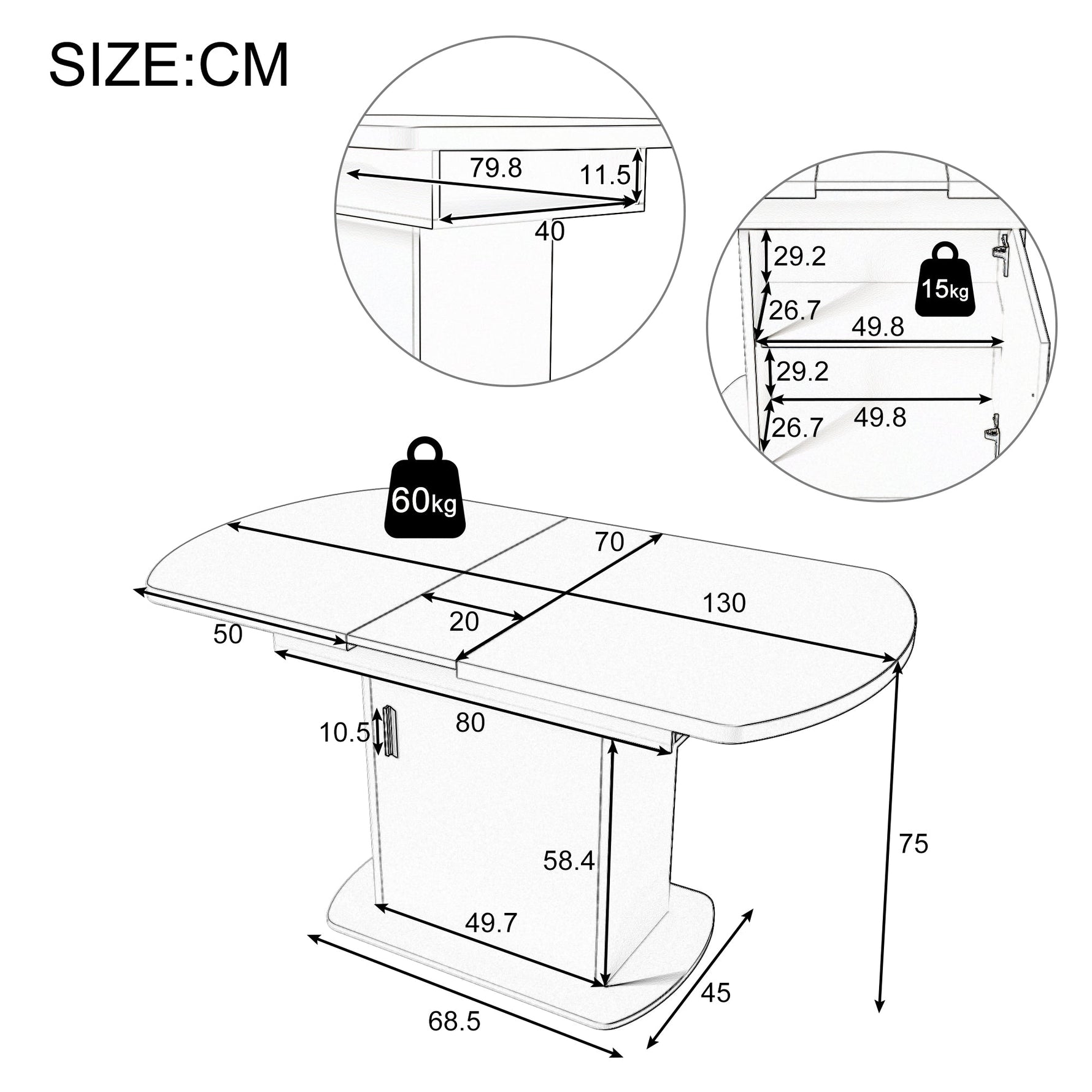 Extendable Oval Dining Table with Storage and Minimalist Design, Concrete Look and Silver Handle