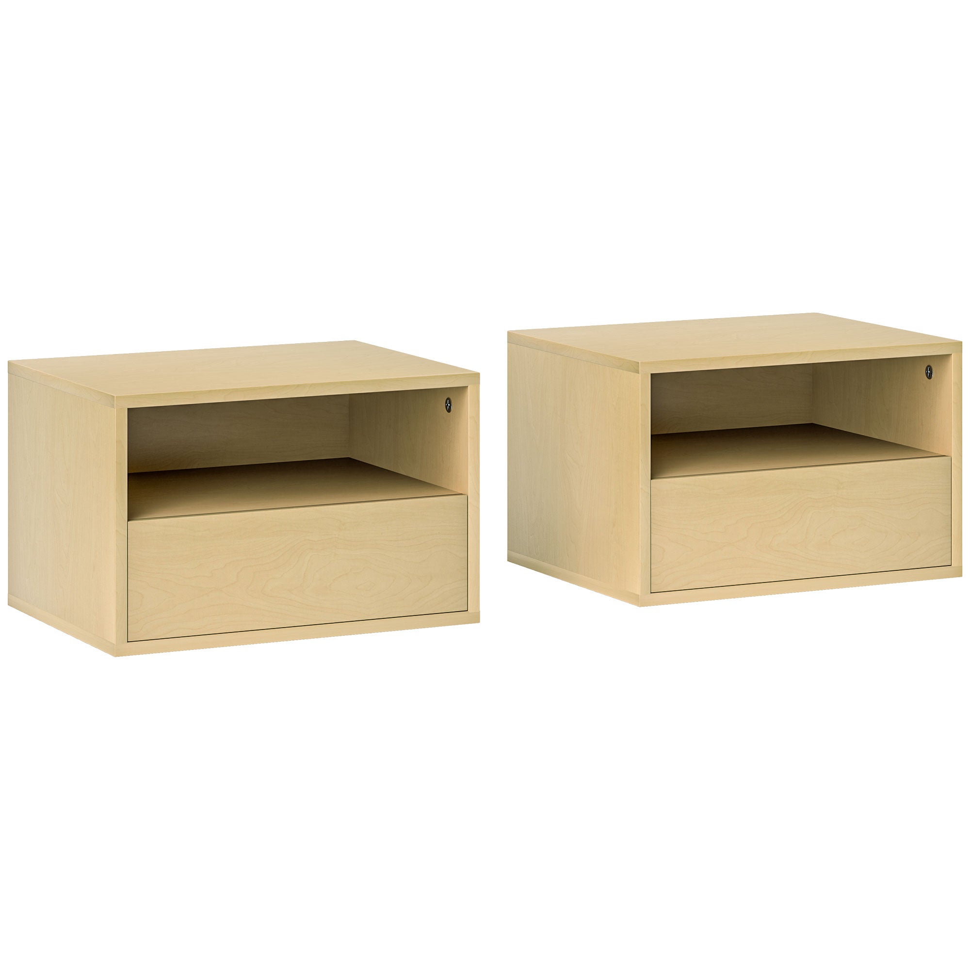 Hanging Bedside Tables, Floating Nightstand with Drawer, Natural Wood