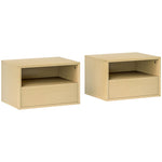 Hanging Bedside Tables, Floating Nightstand with Drawer, Natural Wood