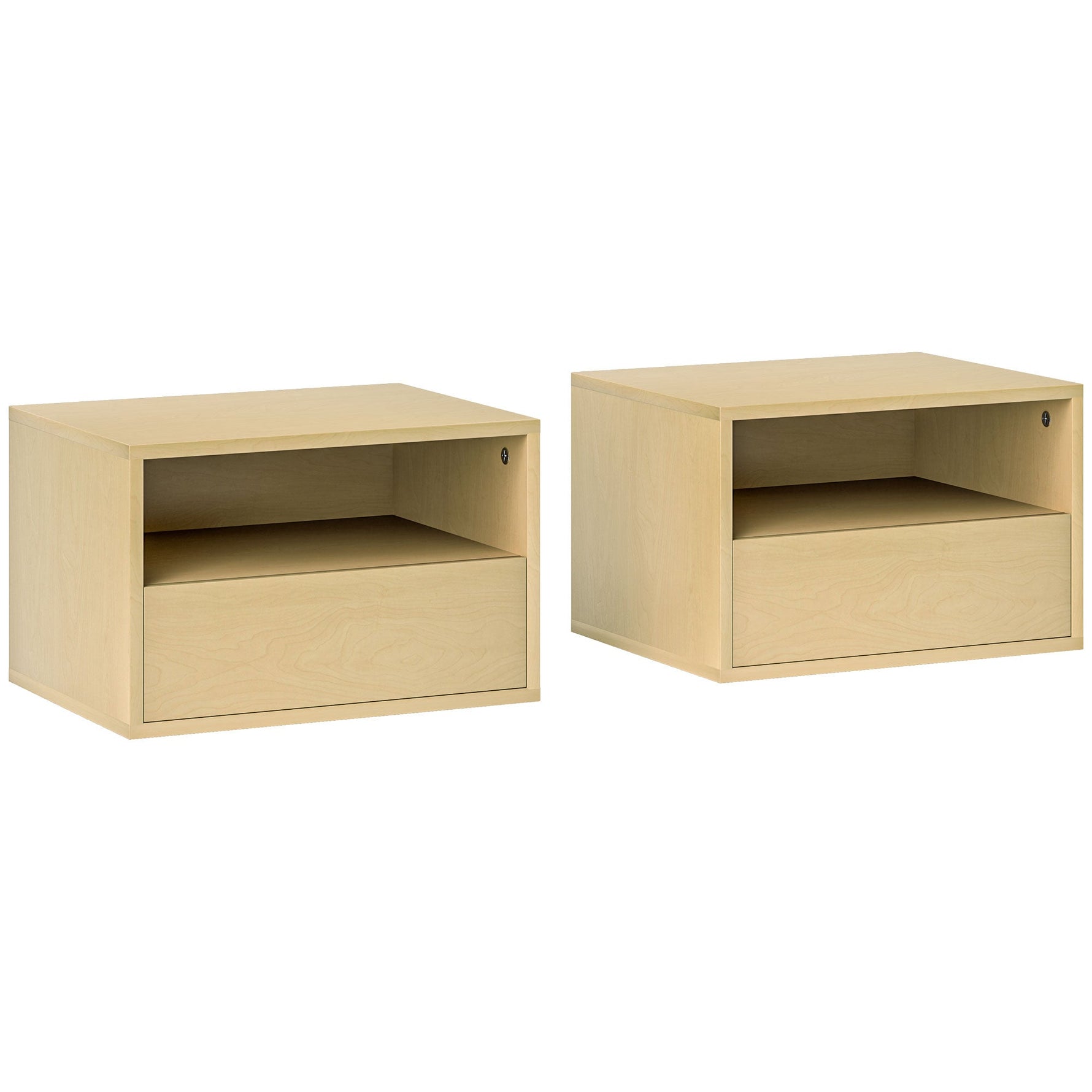 Hanging Bedside Tables, Floating Nightstand with Drawer, Natural Wood