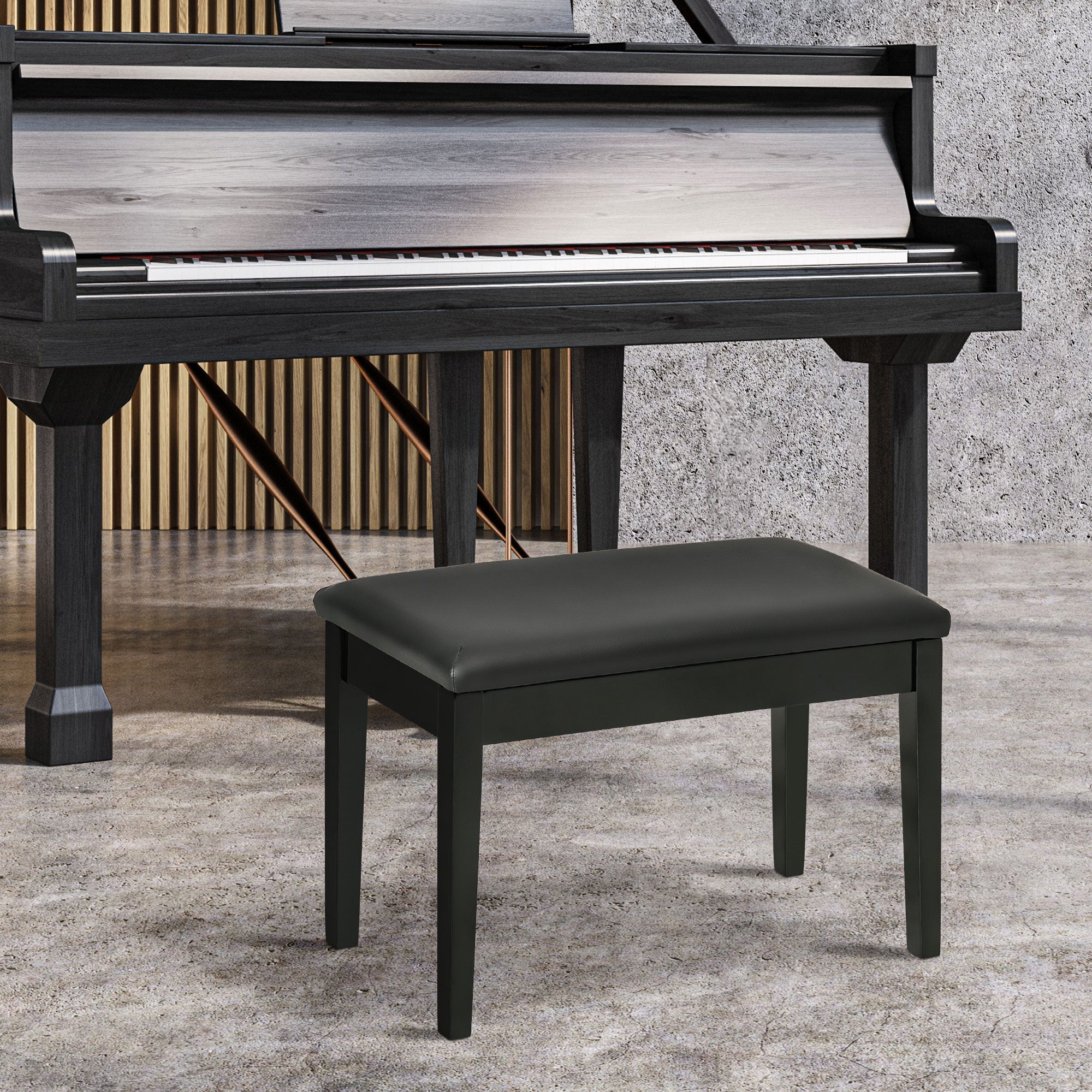 Piano Bench Height-Adjustable Storage 75x35x49cm Black Leather