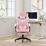 Gaming Chair Ergonomic Racing High-Back Swivel with Footrest & Lumbar Support Leather White & Pink