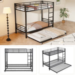 Iron Bunk Bed Pull-out Bed 4 Side Rails 90x200cm & 90x190cm, Black Metal